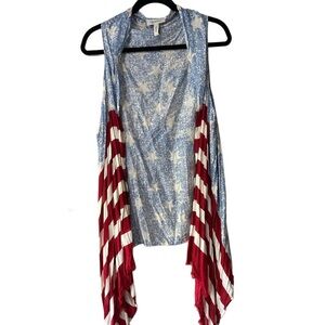Quagga American Flag Red White and Blue Sleeveless Cardigan w/ Flowing Sides